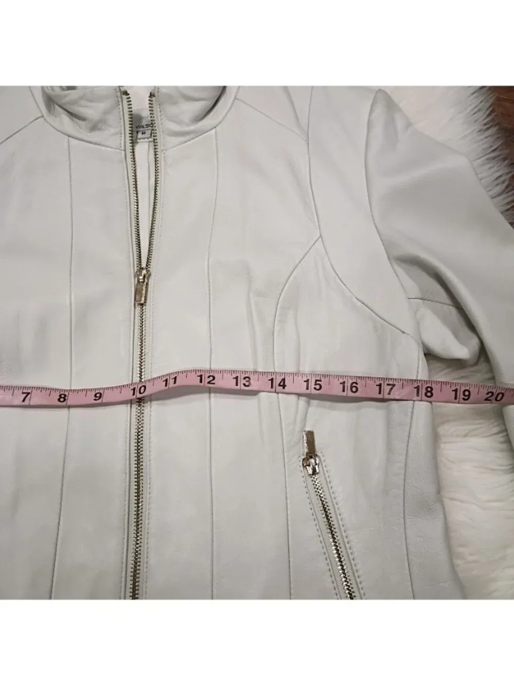 Wilsons Leather M Buttersoft Womens Slate White Clean Preppy Jacket Zip Pockets - Picture 9 of 16